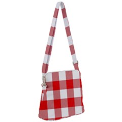 Red And White Plaids Zipper Messenger Bag by ConteMonfrey