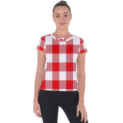 Red And White Plaids Short Sleeve Sports Top  by ConteMonfrey