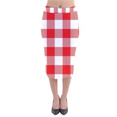 Red And White Plaids Velvet Midi Pencil Skirt by ConteMonfrey