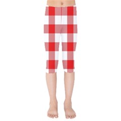 Red And White Plaids Kids  Capri Leggings  by ConteMonfrey