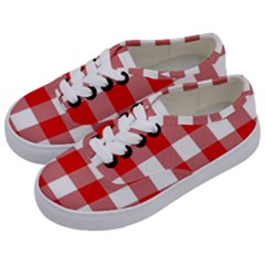 Red And White Plaids Kids  Classic Low Top Sneakers by ConteMonfrey