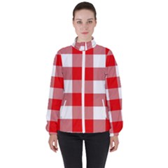 Red And White Plaids Women s High Neck Windbreaker by ConteMonfrey