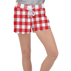 Red And White Plaids Velour Lounge Shorts by ConteMonfrey