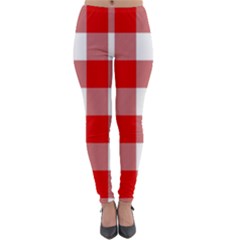 Red And White Plaids Lightweight Velour Leggings by ConteMonfrey