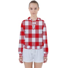 Red And White Plaids Women s Tie Up Sweat by ConteMonfrey