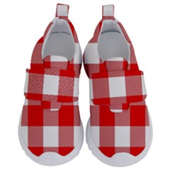 Red And White Plaids Kids  Velcro No Lace Shoes by ConteMonfrey