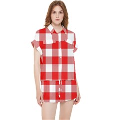 Red And White Plaids Chiffon Lounge Set by ConteMonfrey