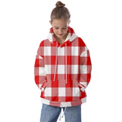 Red And White Plaids Kids  Oversized Hoodie by ConteMonfrey