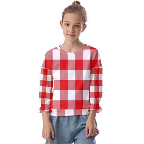 Red And White Plaids Kids  Cuff Sleeve Top by ConteMonfrey