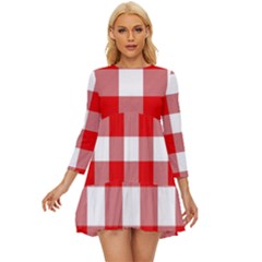 Red And White Plaids Long Sleeve Babydoll Dress by ConteMonfrey