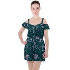 Background-cute Christmas Ruffle Cut Out Chiffon Playsuit by nateshop