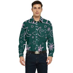 Background-cute Christmas Men s Long Sleeve Pocket Shirt 