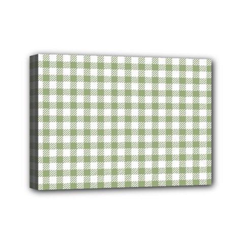 Green Tea White Small Plaids Mini Canvas 7  X 5  (stretched) by ConteMonfrey