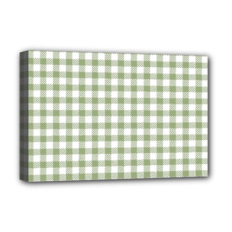 Green Tea White Small Plaids Deluxe Canvas 18  X 12  (stretched) by ConteMonfrey