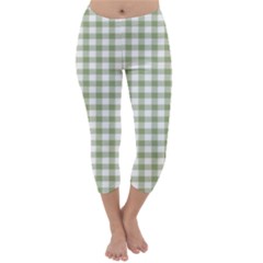 Green Tea White Small Plaids Capri Winter Leggings  by ConteMonfrey