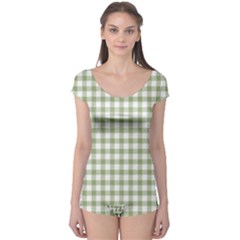 Green Tea White Small Plaids Boyleg Leotard  by ConteMonfrey