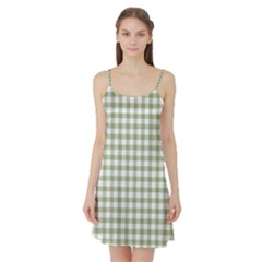 Green Tea White Small Plaids Satin Night Slip by ConteMonfrey