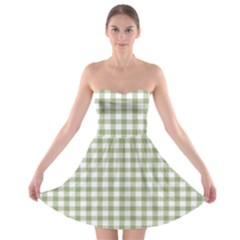 Green Tea White Small Plaids Strapless Bra Top Dress by ConteMonfrey