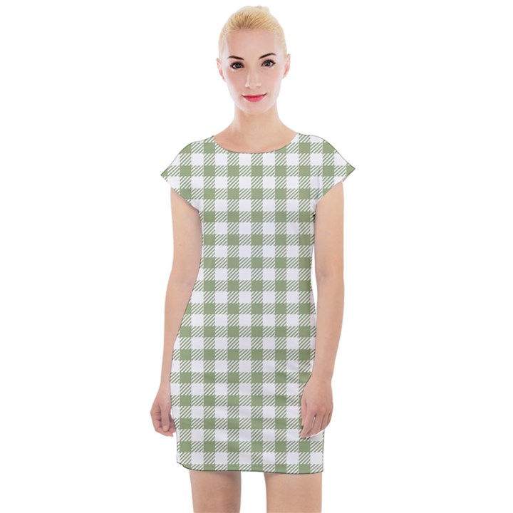 Green Tea White Small Plaids Cap Sleeve Bodycon Dress