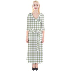 Green Tea White Small Plaids Quarter Sleeve Wrap Maxi Dress by ConteMonfrey