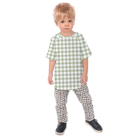 Green Tea White Small Plaids Kids  Raglan Tee by ConteMonfrey