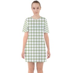 Green Tea White Small Plaids Sixties Short Sleeve Mini Dress by ConteMonfrey