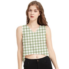 Green Tea White Small Plaids V-neck Cropped Tank Top by ConteMonfrey