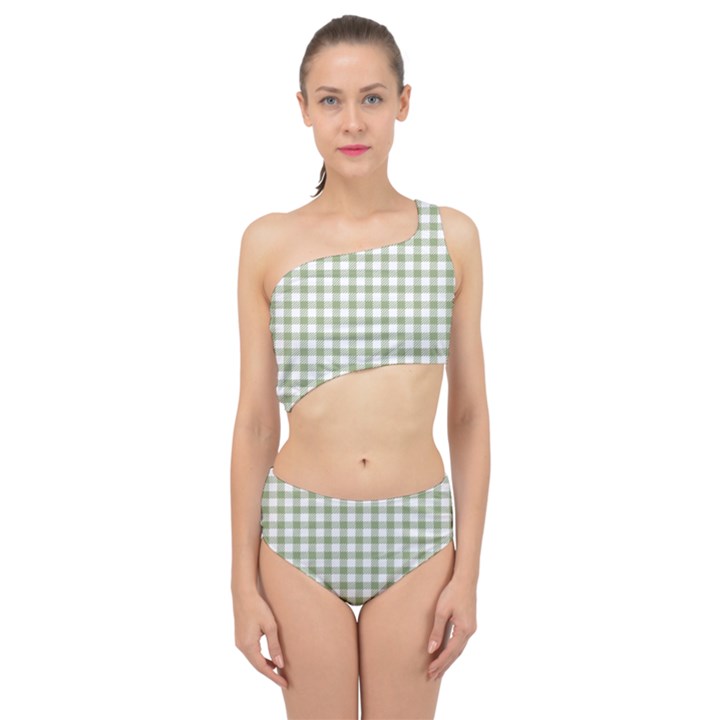 Green Tea White Small Plaids Spliced Up Two Piece Swimsuit