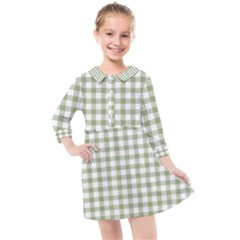 Green Tea White Small Plaids Kids  Quarter Sleeve Shirt Dress by ConteMonfrey