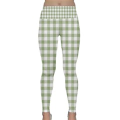 Green Tea White Small Plaids Lightweight Velour Classic Yoga Leggings by ConteMonfrey