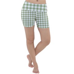 Green Tea White Small Plaids Lightweight Velour Yoga Shorts by ConteMonfrey