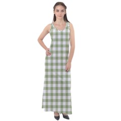 Green Tea White Small Plaids Sleeveless Velour Maxi Dress by ConteMonfrey