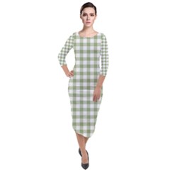 Green Tea White Small Plaids Quarter Sleeve Midi Velour Bodycon Dress by ConteMonfrey