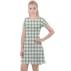 Green Tea White Small Plaids Cap Sleeve Velour Dress  by ConteMonfrey