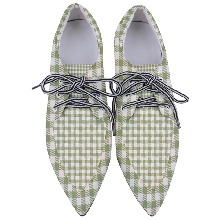 Green Tea White Small Plaids Pointed Oxford Shoes