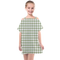 Green Tea White Small Plaids Kids  One Piece Chiffon Dress by ConteMonfrey