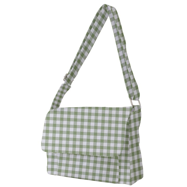 Green Tea White Small Plaids Full Print Messenger Bag (L)