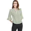 Green Tea White Small Plaids Loose Horn Sleeve Chiffon Blouse View1