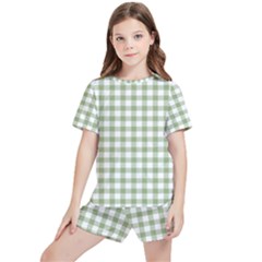 Green Tea White Small Plaids Kids  Tee And Sports Shorts Set by ConteMonfrey