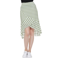 Green Tea White Small Plaids Frill Hi Low Chiffon Skirt by ConteMonfrey