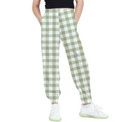 Green Tea White Small Plaids Kids  Elastic Waist Pants by ConteMonfrey