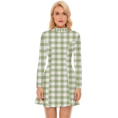 Green Tea White Small Plaids Long Sleeve Velour Longline Dress by ConteMonfrey