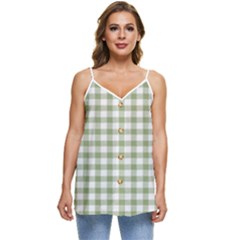 Green Tea White Small Plaids Casual Spaghetti Strap Chiffon Top by ConteMonfrey