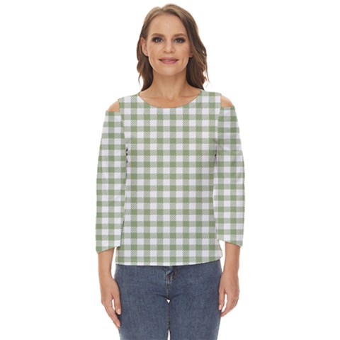 Green Tea White Small Plaids Cut Out Wide Sleeve Top by ConteMonfrey