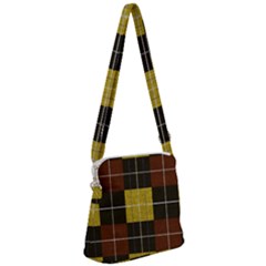 Modern Black Red Golden Plaids Zipper Messenger Bag by ConteMonfrey