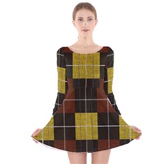 Modern Black Red Golden Plaids Long Sleeve Velvet Skater Dress