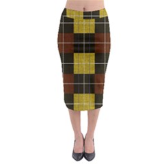 Modern Black Red Golden Plaids Midi Pencil Skirt by ConteMonfrey