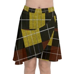 Modern Black Red Golden Plaids Chiffon Wrap Front Skirt by ConteMonfrey