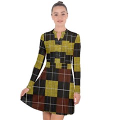 Modern Black Red Golden Plaids Long Sleeve Panel Dress by ConteMonfrey