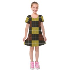 Modern Black Red Golden Plaids Kids  Short Sleeve Velvet Dress by ConteMonfrey